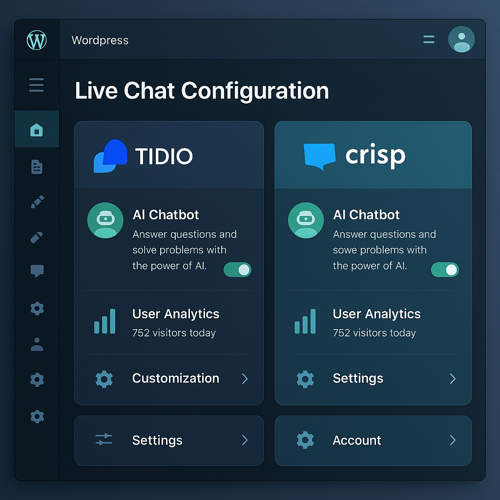 WordPress 2026 – konfiguracja live chat z AI (Tidio, Crisp)